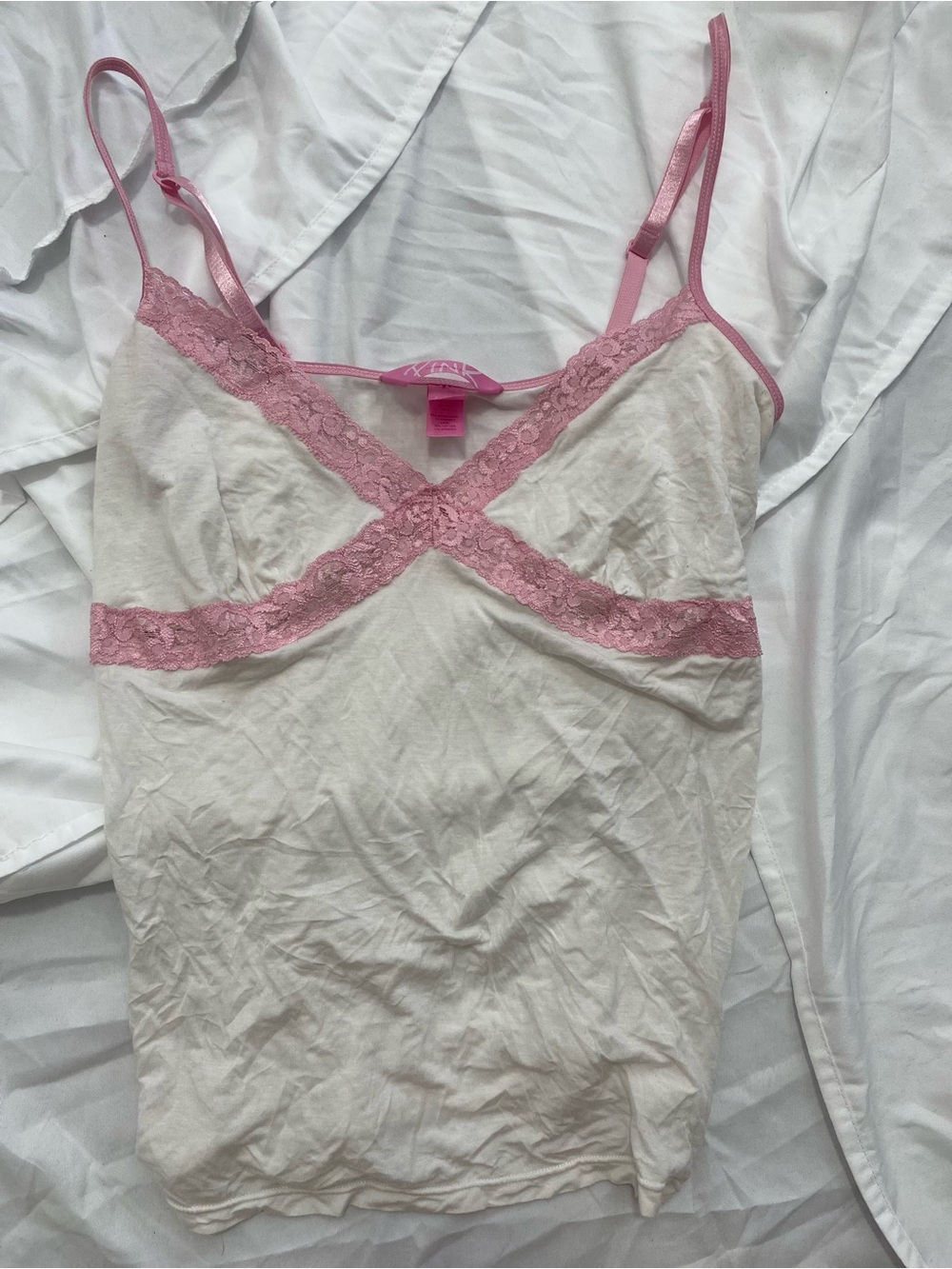 Women’s Lace-Trim Cami Tank Top - Pink & Cream
